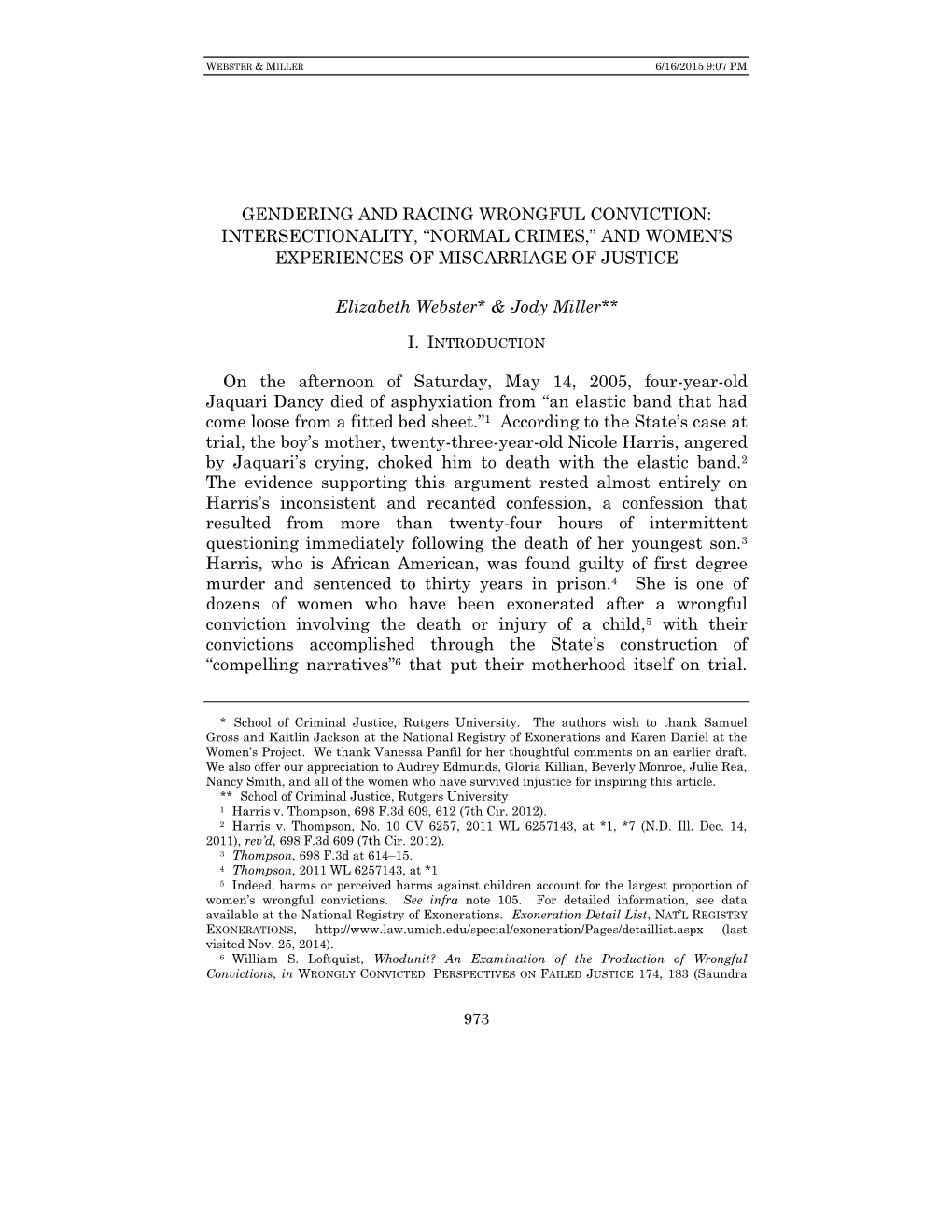 Gendering and Racing Wrongful Conviction: Intersectionality, “Normal Crimes,” and Women’S Experiences of Miscarriage of Justice