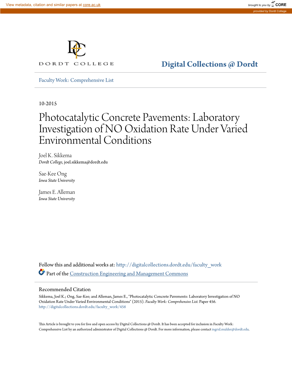 Photocatalytic Concrete Pavements: Laboratory Investigation of NO Oxidation Rate Under Varied Environmental Conditions Joel K