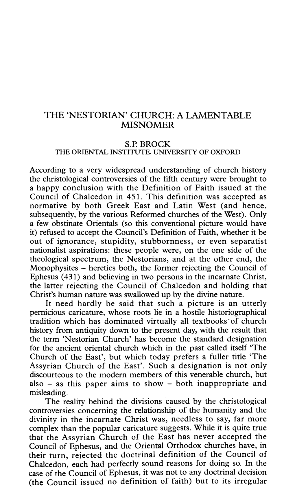 The 'Nestorian' Church: a Lamentable Misnomer