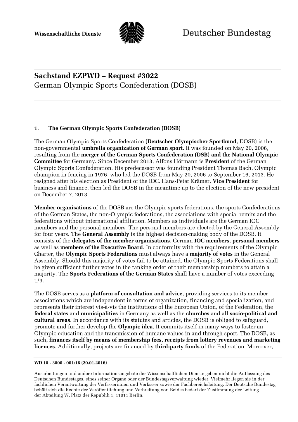 Sachstand EZPWD – Request #3022 German Olympic Sports Confederation (DOSB)