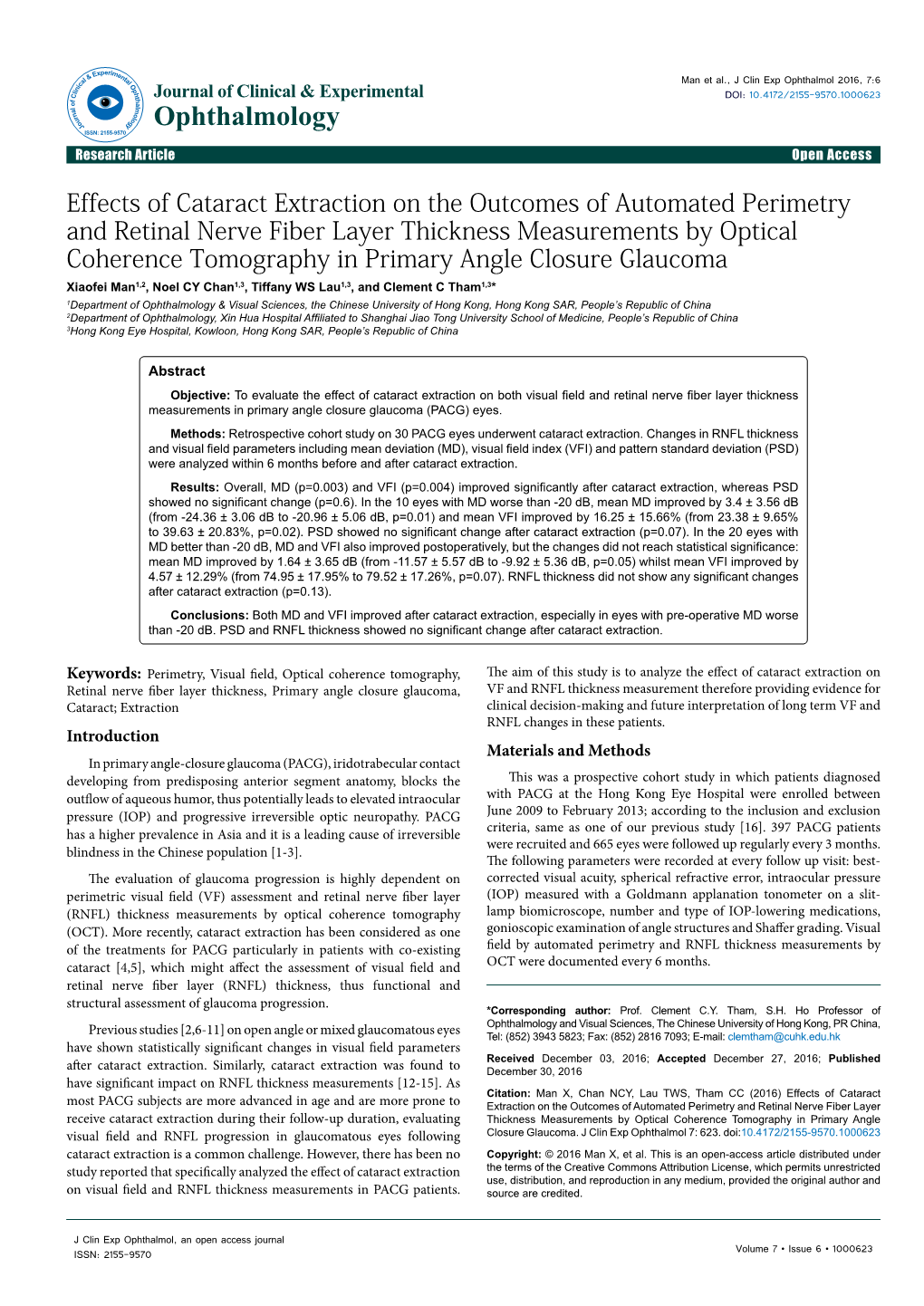 Effects of Cataract Extraction on the Outcomes of Automated Perimetry and Retinal Nerve Fiber Layer Thickness Measurements by Op