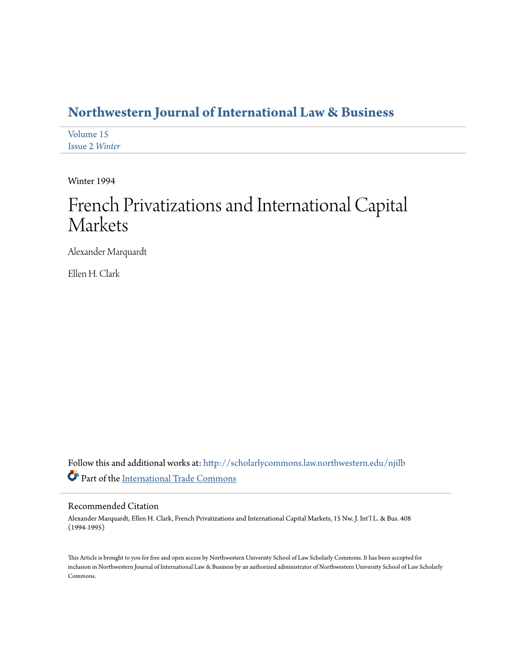 French Privatizations and International Capital Markets Alexander Marquardt