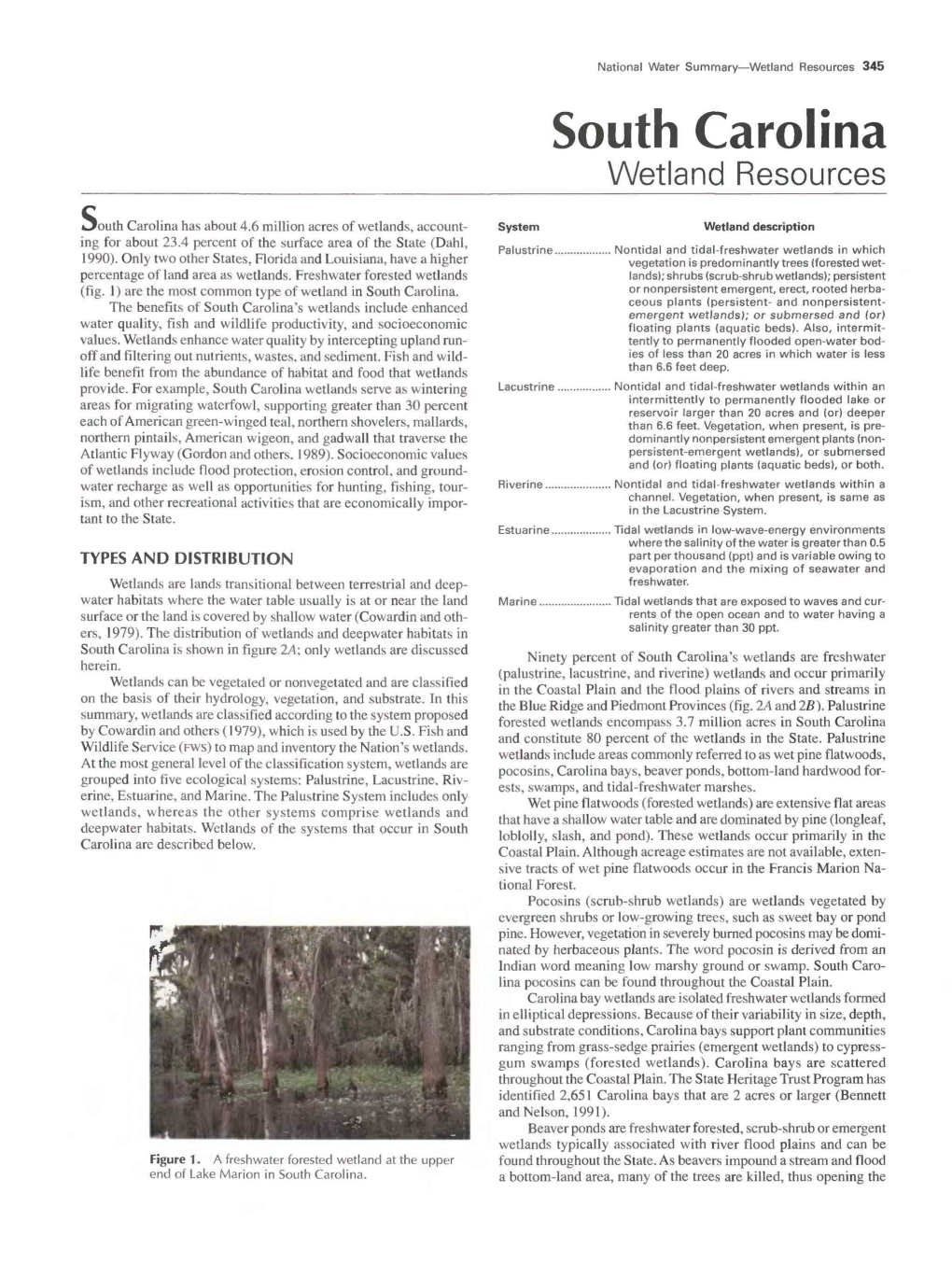 National Water Summary Wetland Resources: South Carolina