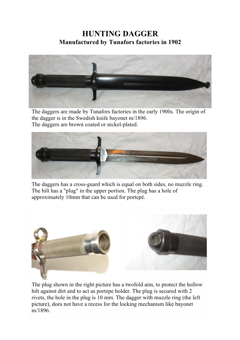 HUNTING DAGGER Manufactured by Tunafors Factories in 1902