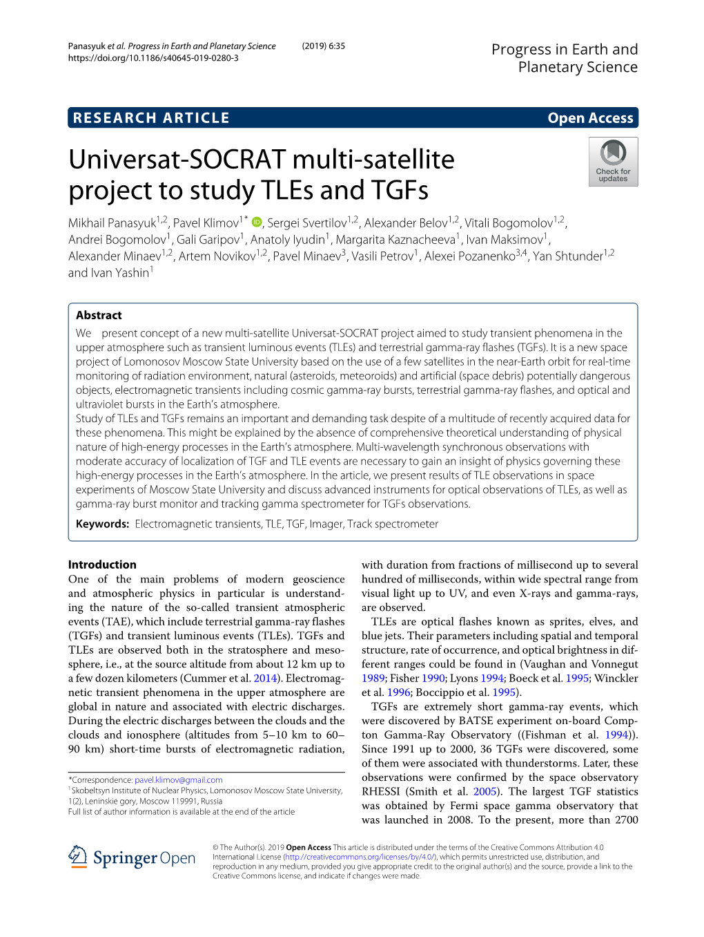 Universat-SOCRAT Multi-Satellite Project to Study Tles and Tgfs