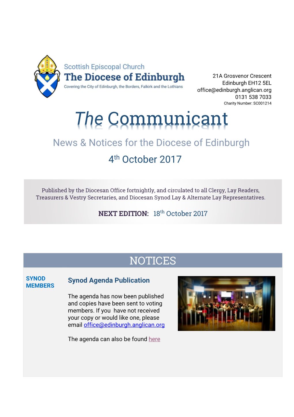 The Communicant News & Notices for the Diocese of Edinburgh 4Th October 2017