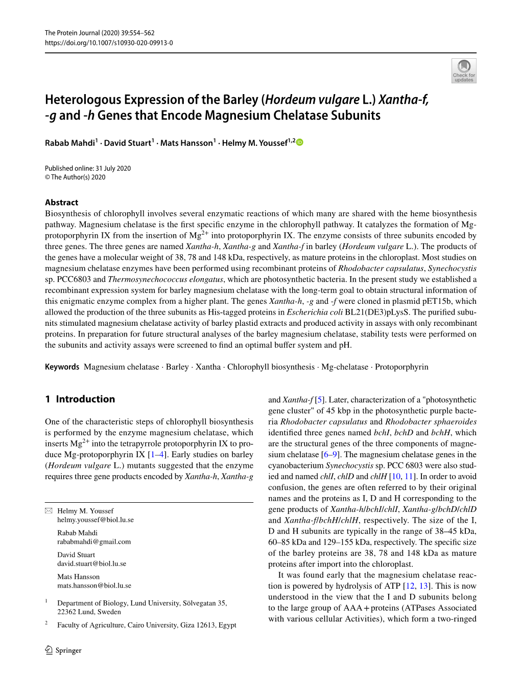 H Genes That Encode Magnesium Chelatase Subunits