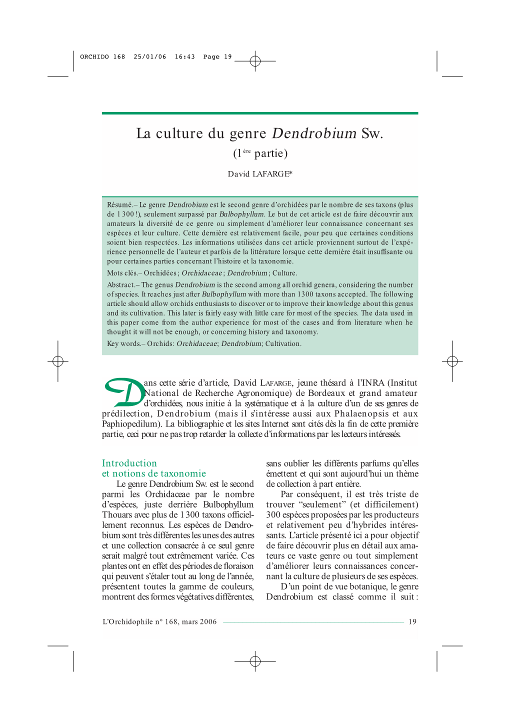La Culture Du Genre Dendrobium Sw