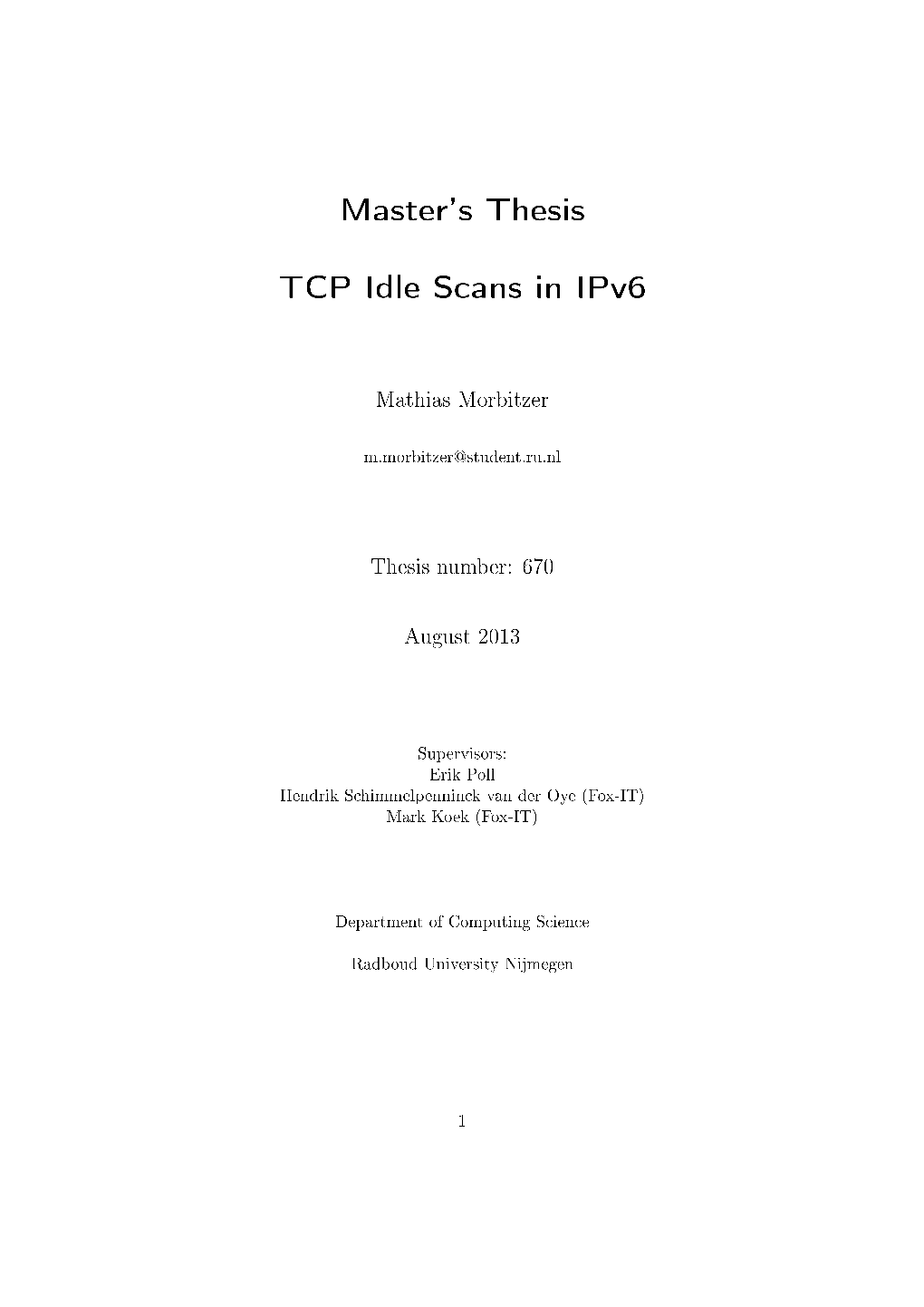 Master's Thesis TCP Idle Scans in Ipv6