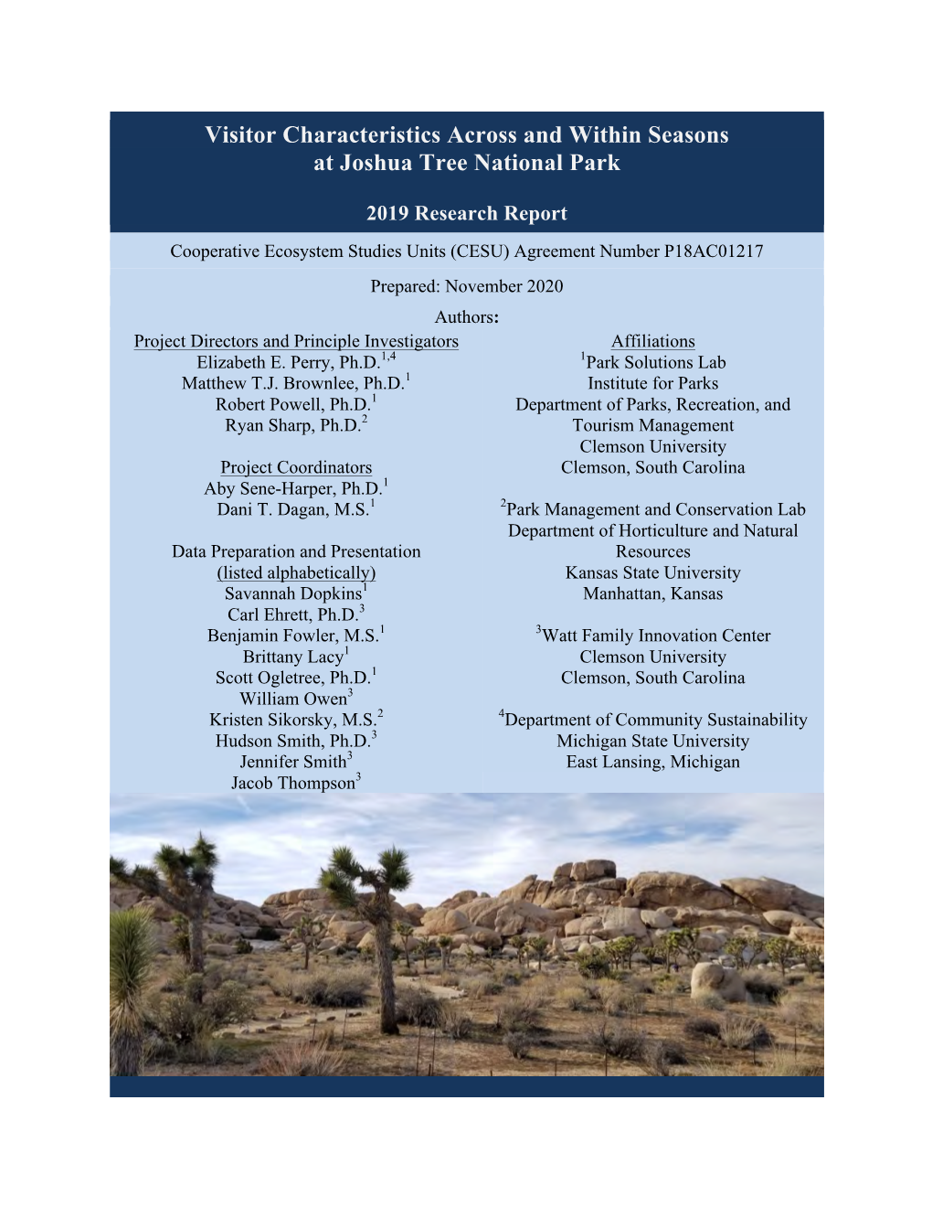 Visitor Characteristics Across and Within Seasons at Joshua Tree National Park