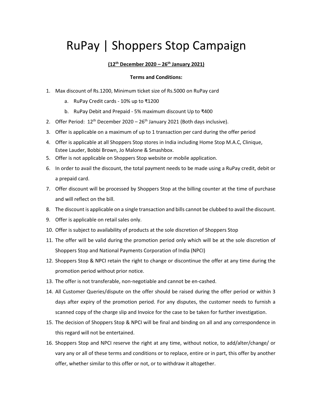 Rupay | Shoppers Stop Campaign