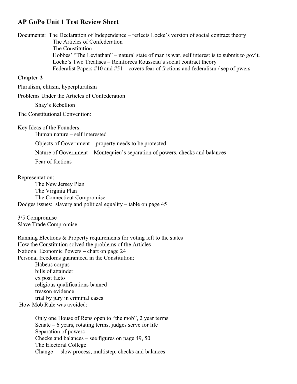 AP Gopo Unit 1 Test Review Sheet