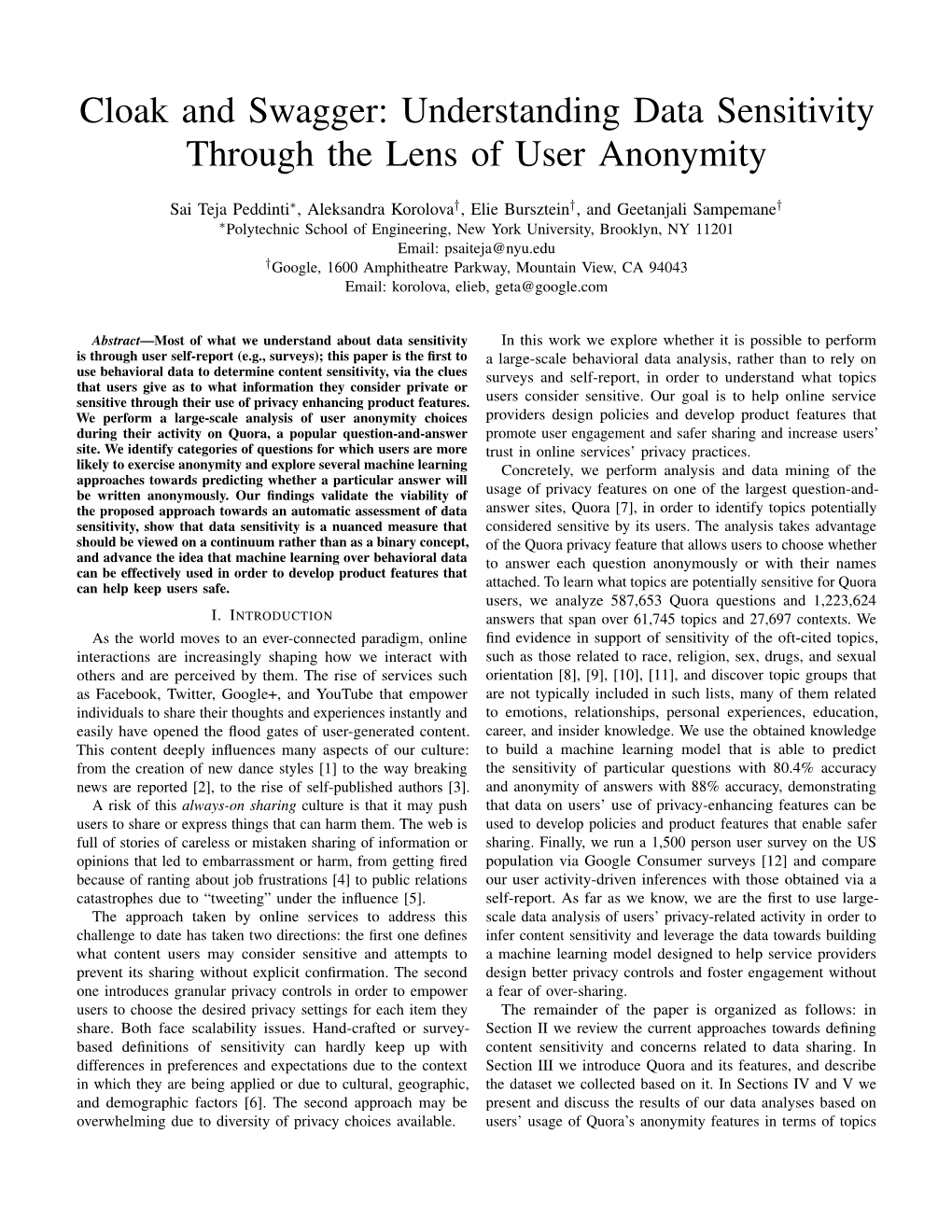 Understanding Data Sensitivity Through the Lens of User Anonymity