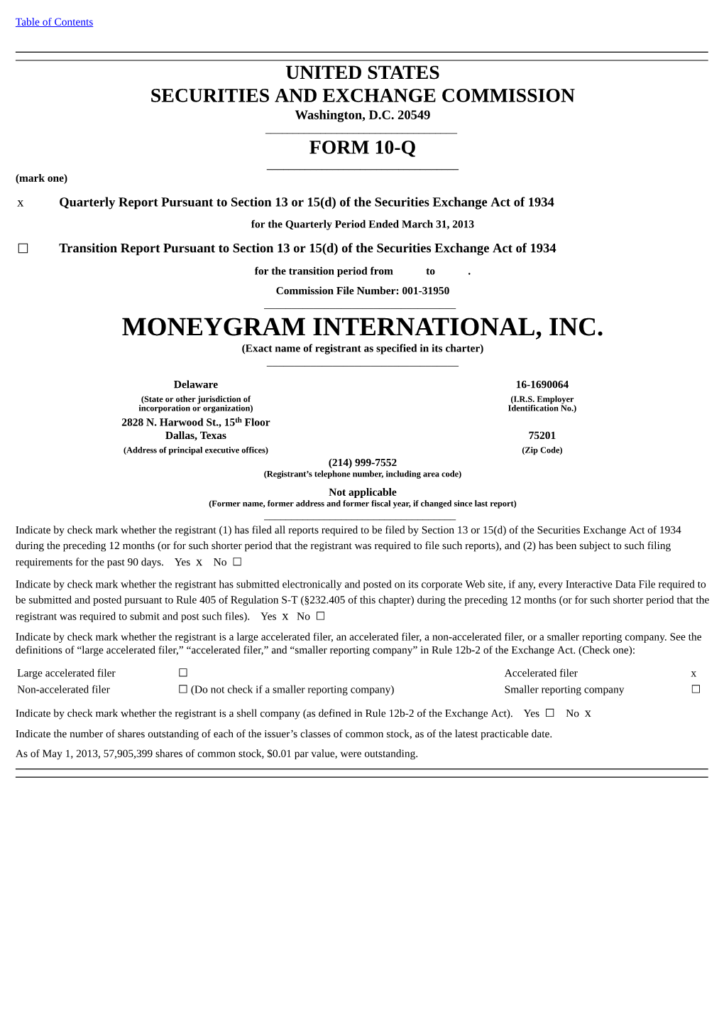 MONEYGRAM INTERNATIONAL, INC. (Exact Name of Registrant As Specified in Its Charter) ______