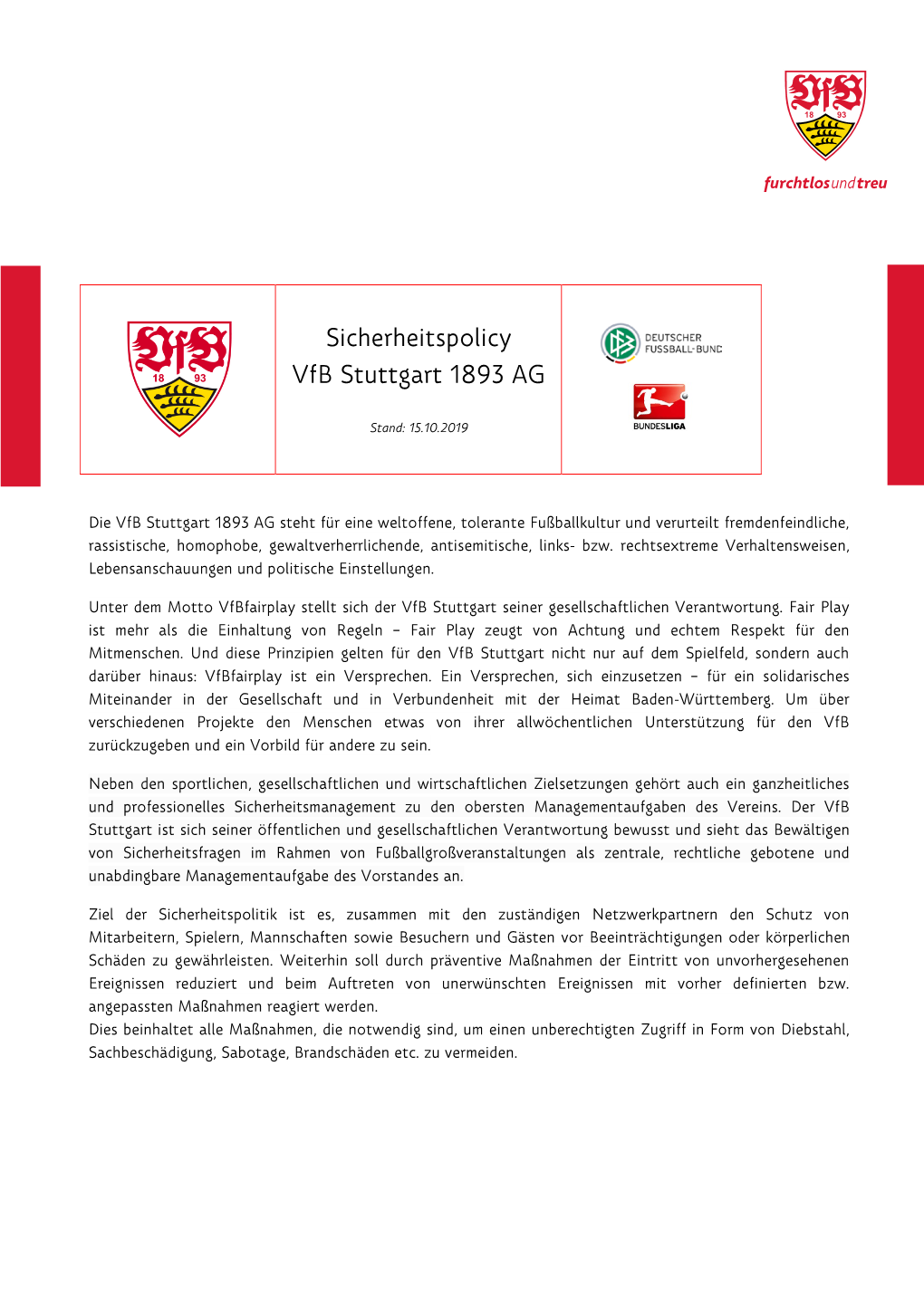 Sicherheitspolicy Vfb Stuttgart 1893 AG