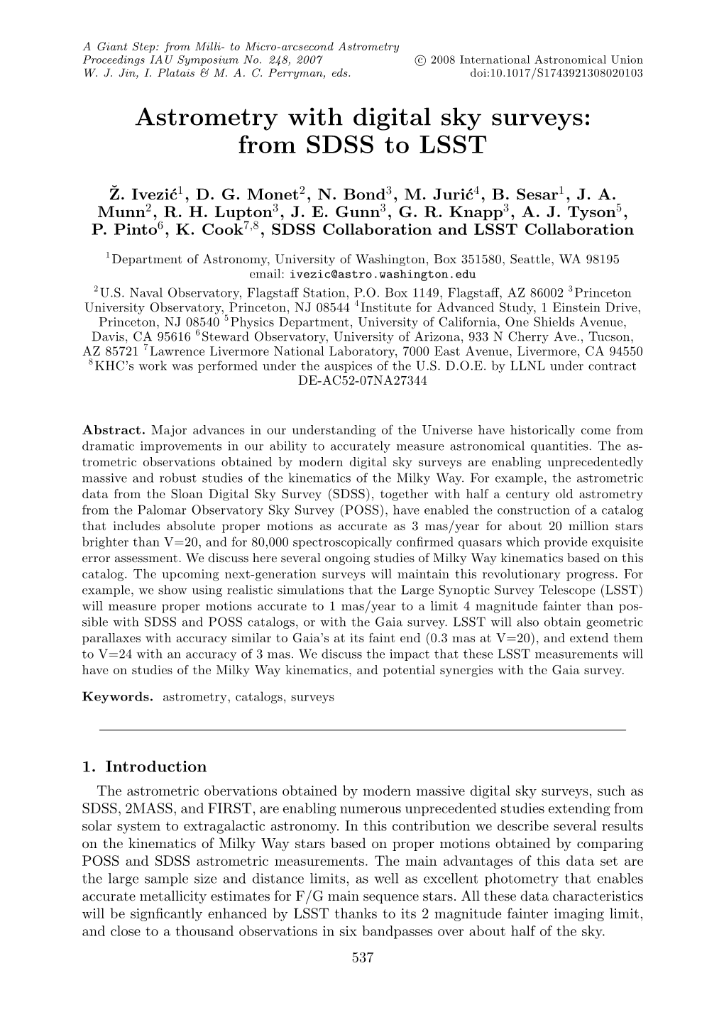 Astrometry with Digital Sky Surveys: from SDSS to LSST