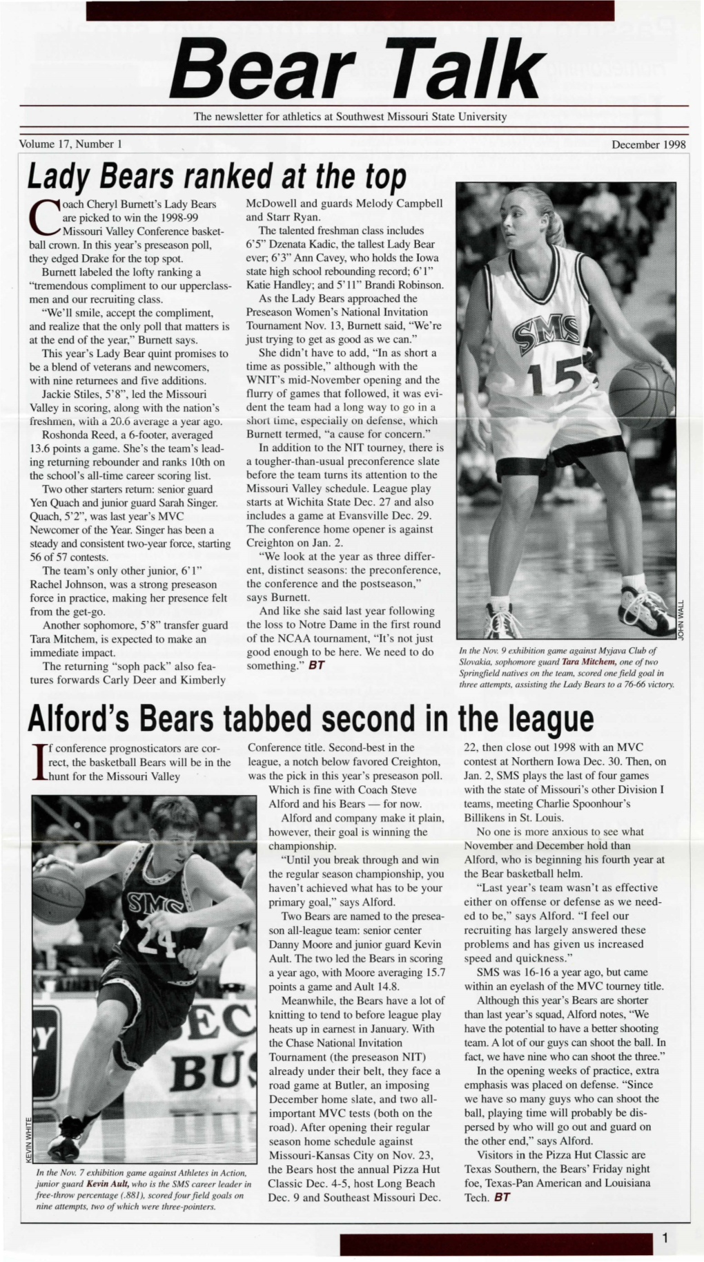 Alford's Bears Tabbed Second in the League F Conference Prognosticators Are Cor­ Conference Title