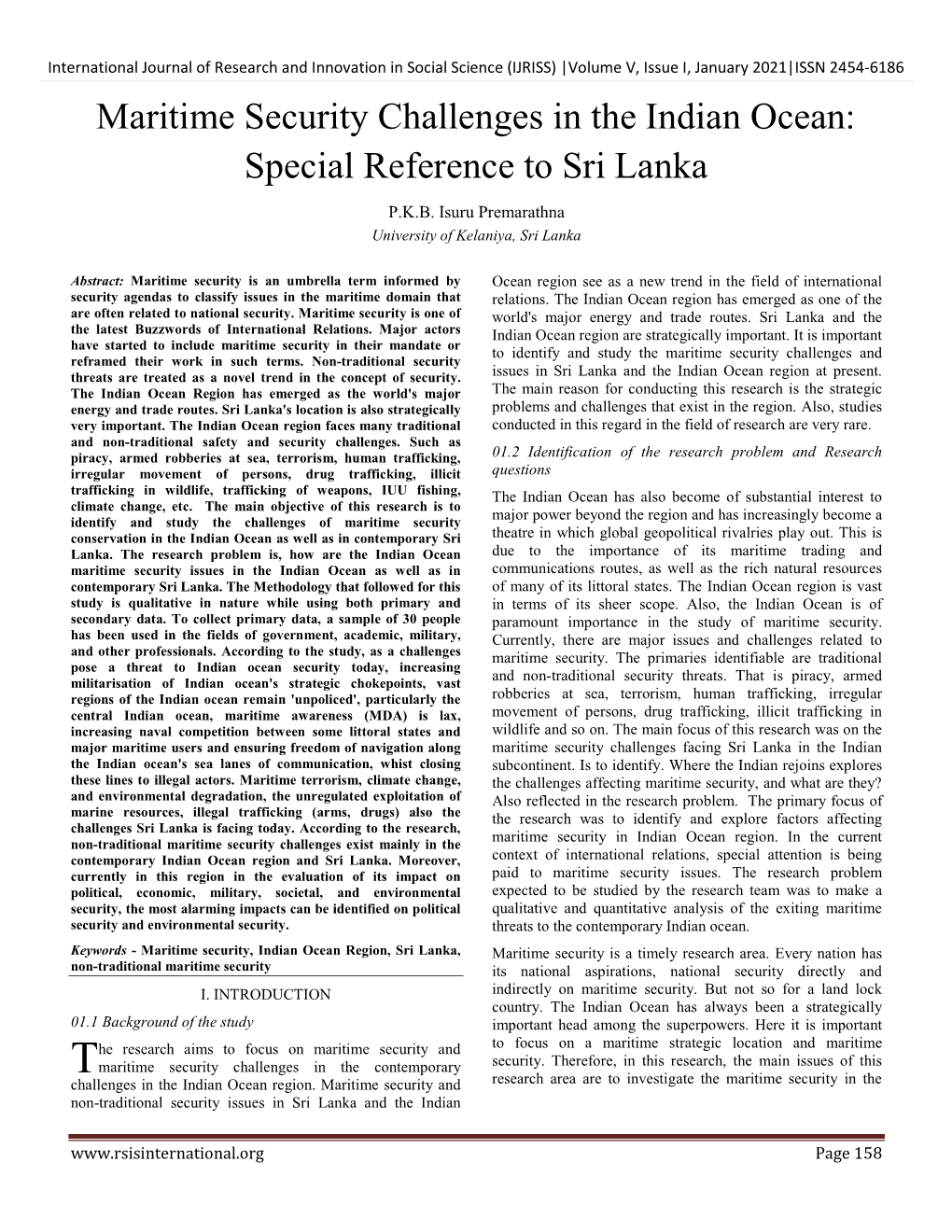 Maritime Security Challenges in the Indian Ocean: Special Reference to Sri Lanka