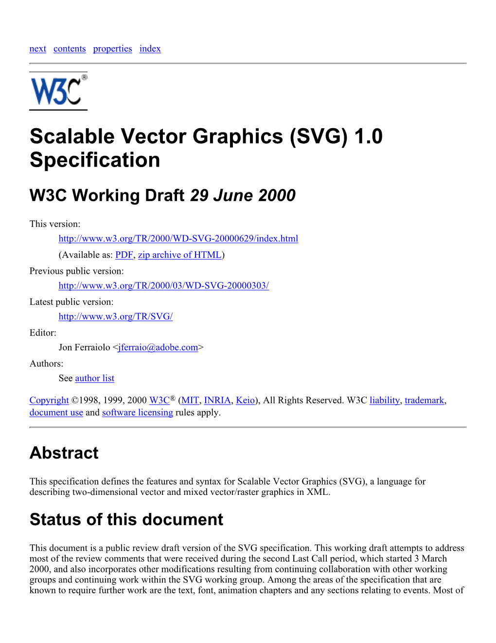 SVG) 1.0 Specification W3C Working Draft 29 June 2000