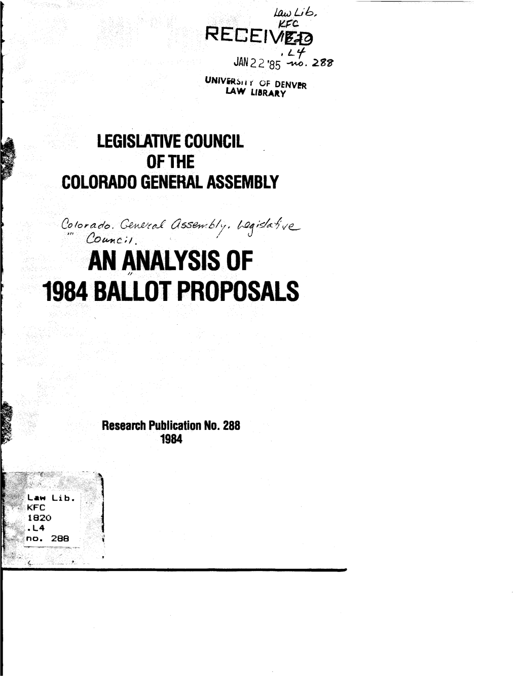 An Analysis of 1984 Ballot Propsals