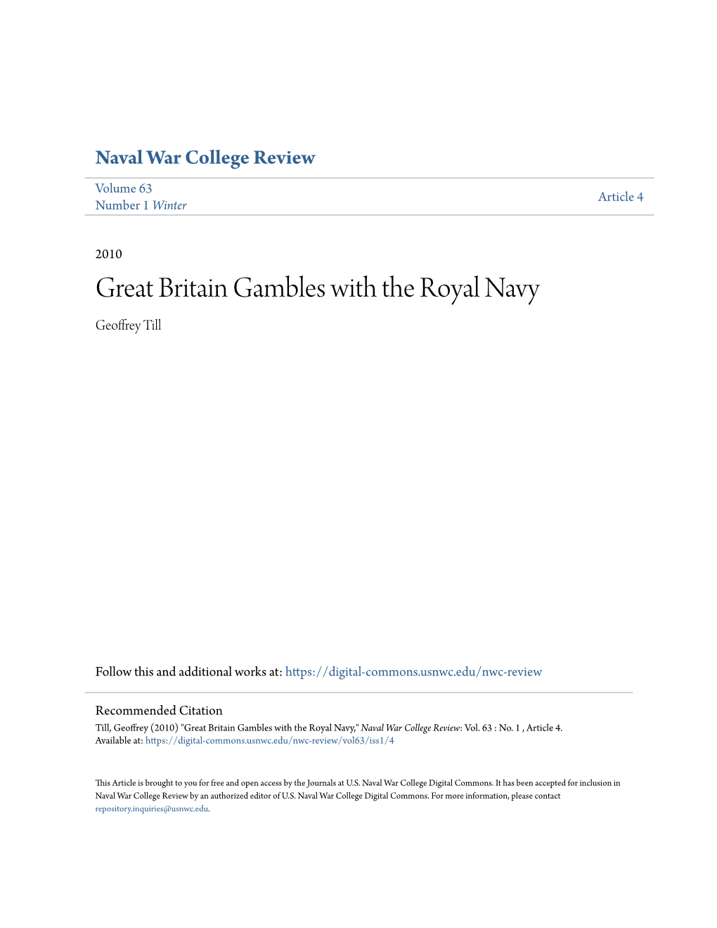 Great Britain Gambles with the Royal Navy Geoffrey Till