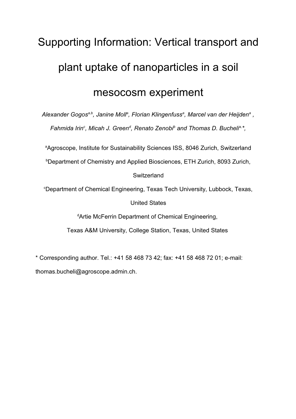 Supporting Information: Vertical Transport and Plant Uptake of Nanoparticles in a Soil