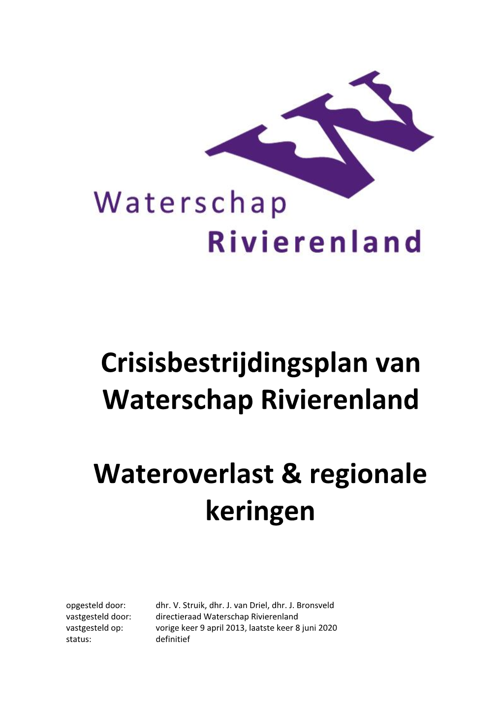 Crisisbestrijdingsplan Van Waterschap Rivierenland Wateroverlast