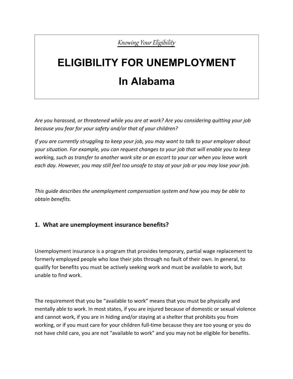 Eligibility for Unemployment