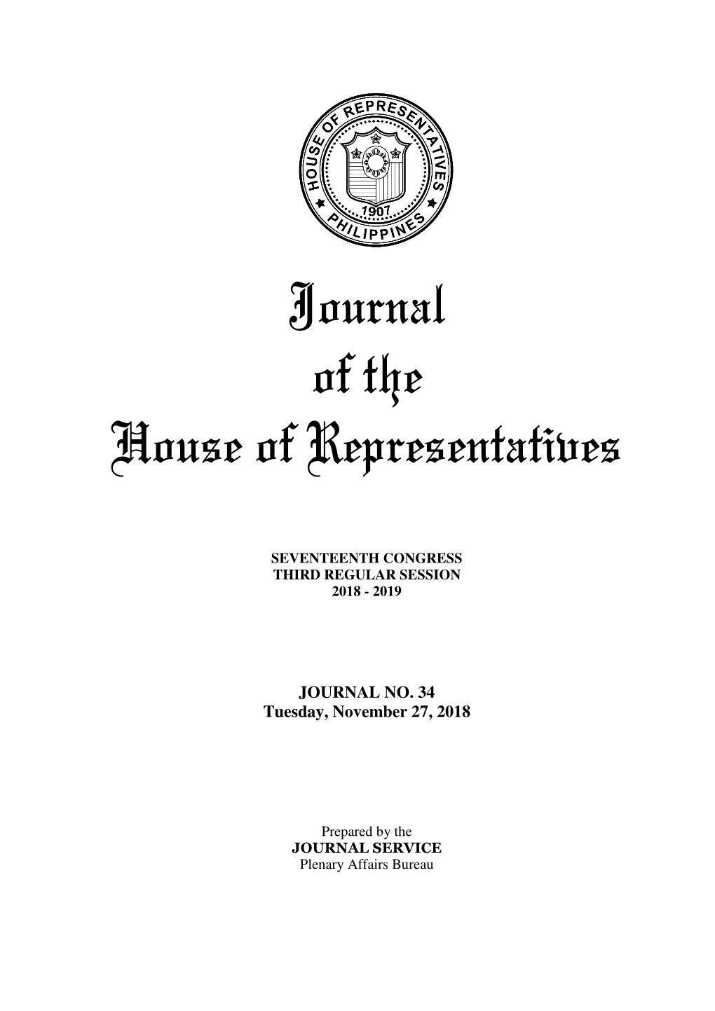 Journal of the House of Representatives