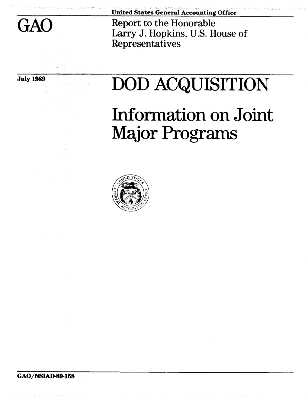 NSIAD-89-158 DOD Acquisition