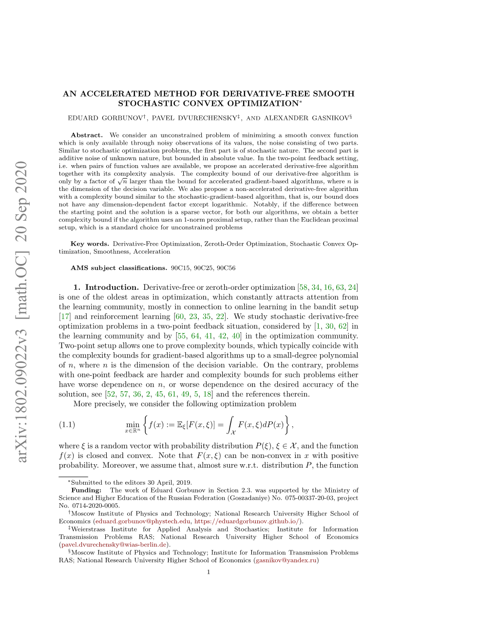 An Accelerated Method for Derivative-Free Smooth Stochastic Convex Optimization∗