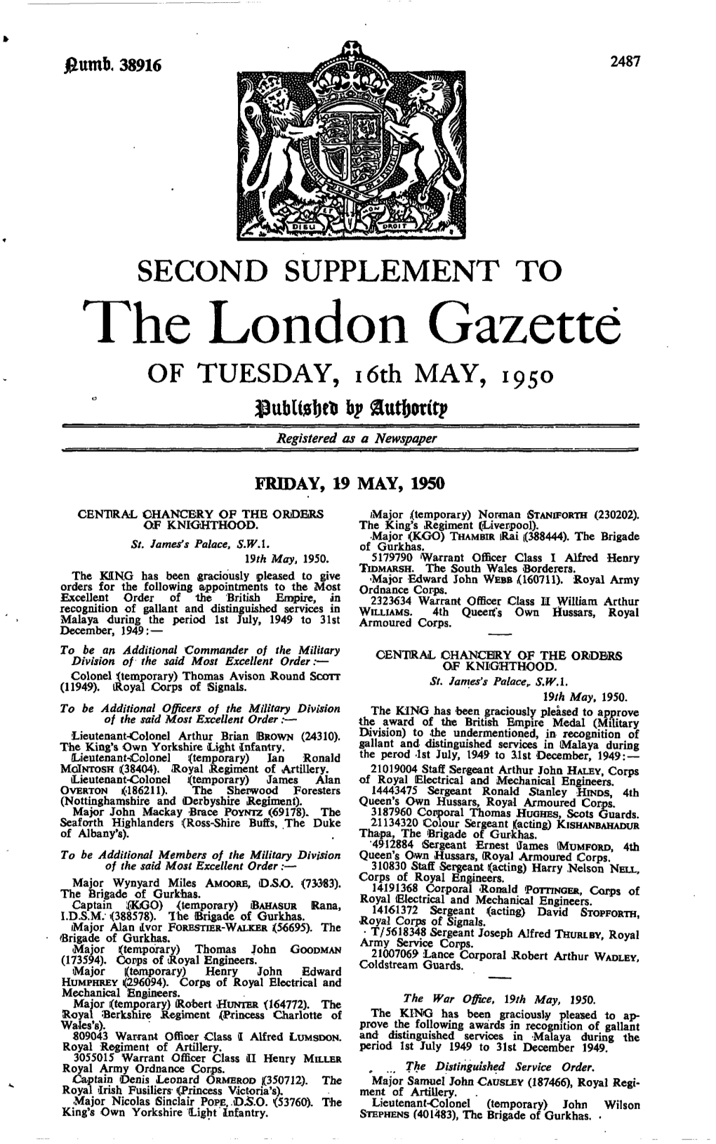 The London Gazette of TUESDAY, I6th MAY, 1950 Jjubttefte* Ty> Gtotftotttp Registered As a Newspaper
