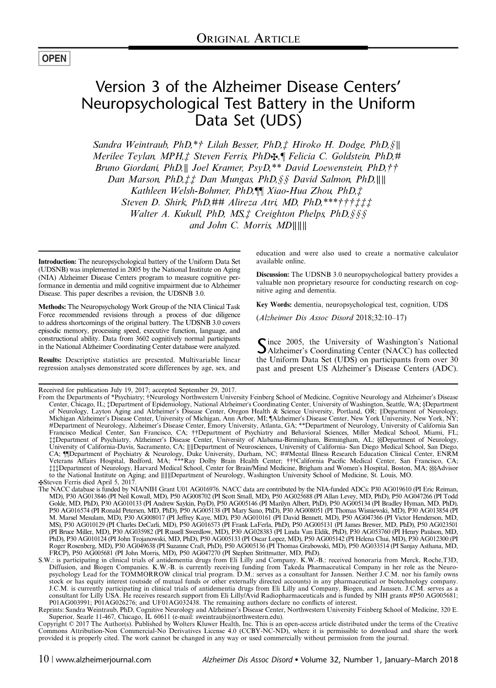 Version 3 of the Alzheimer Disease Centers’ Neuropsychological Test Battery in the Uniform Data Set (UDS)