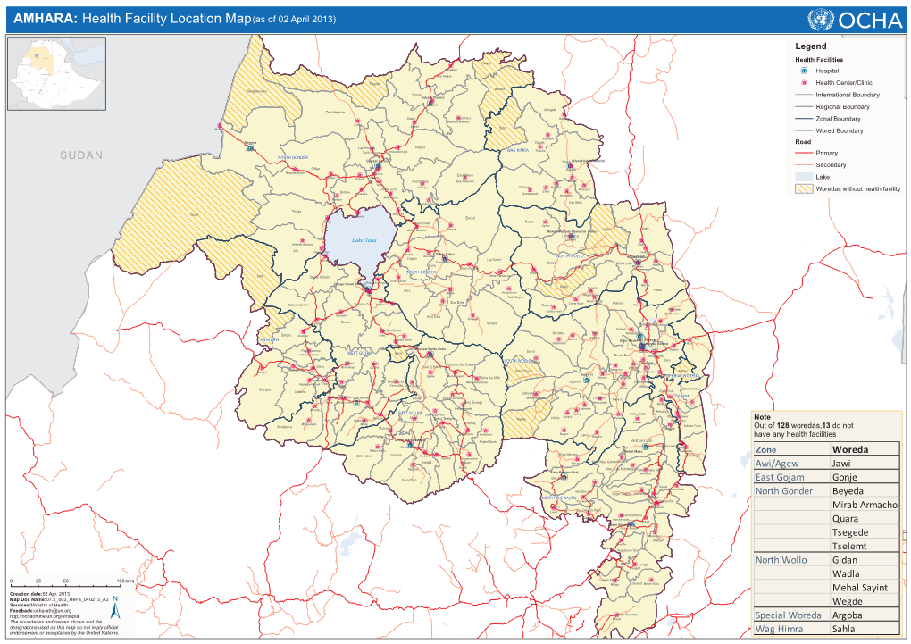 AMHARA: Health Facility Location Map(As of 02 April 2013)