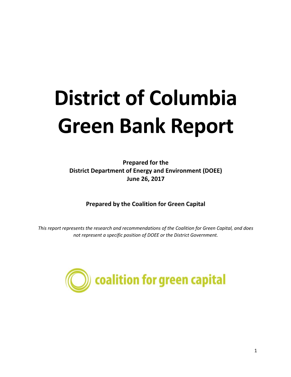 District of Columbia Green Bank Report