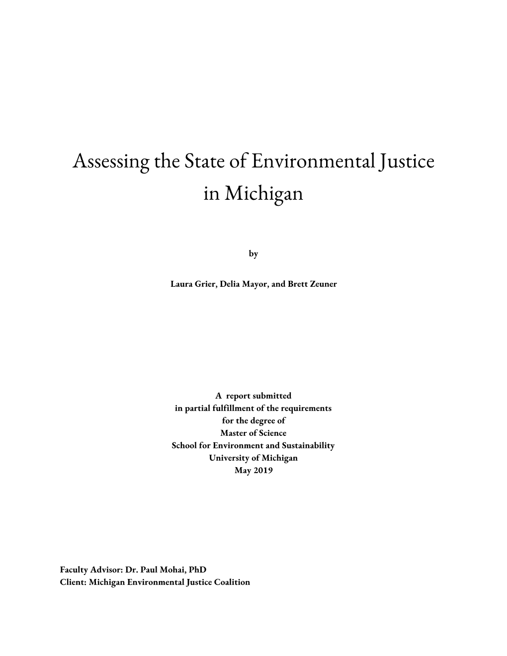 Assessing the State of Environmental Justice in Michigan