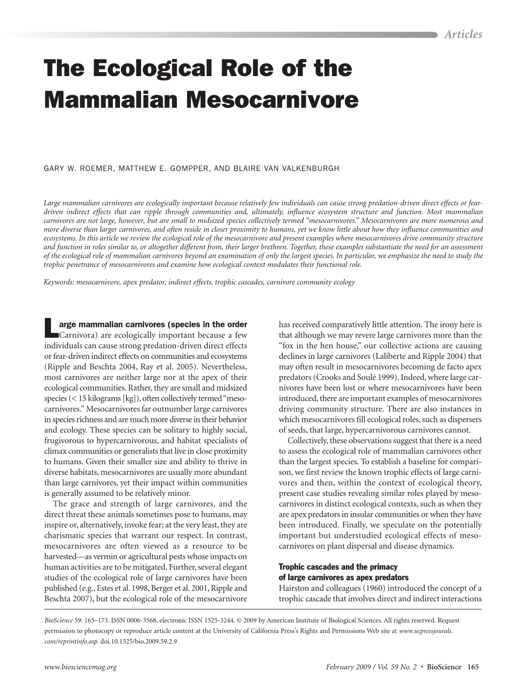 The Ecological Role of the Mammalian Mesocarnivore