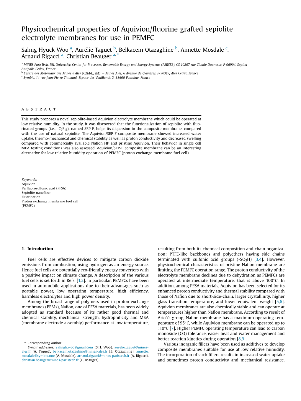 Physicochemical Properties of Aquivion/Fluorine Grafted Sepiolite