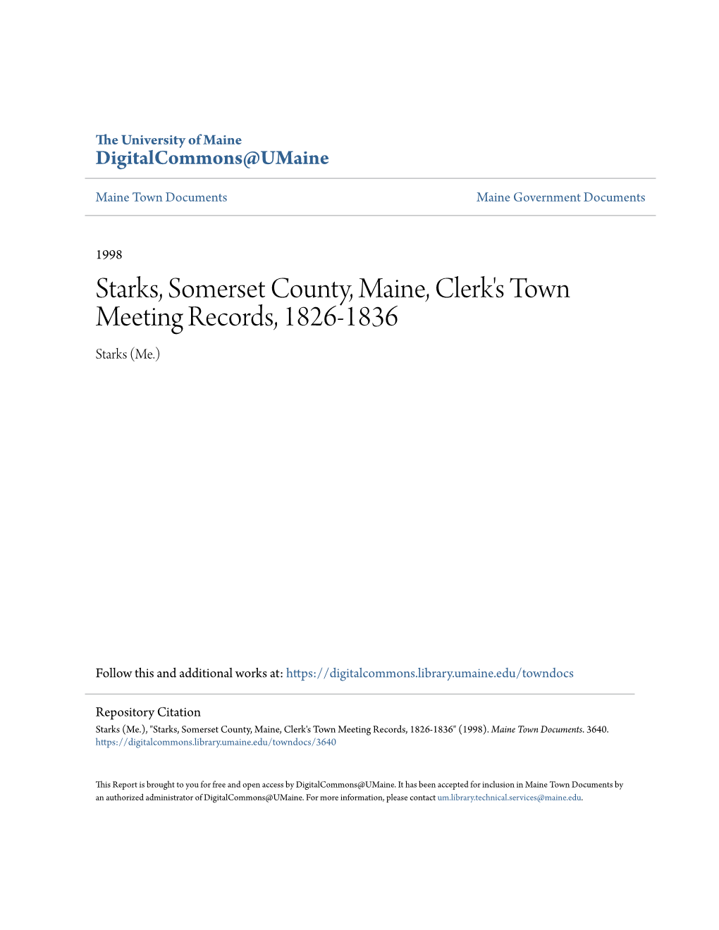 Starks, Somerset County, Maine, Clerk's Town Meeting Records, 1826-1836 Starks (Me.)