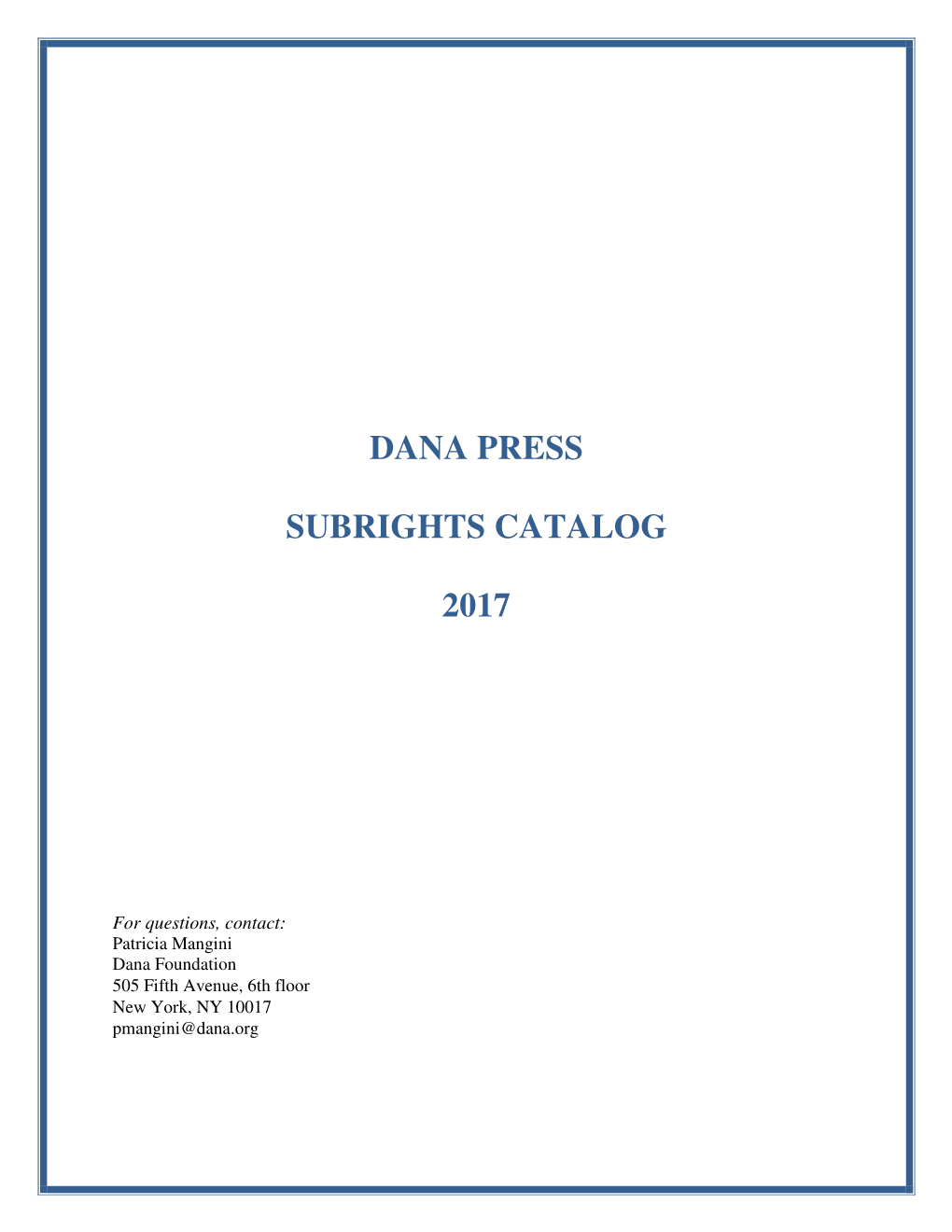 Dana Press Subrights Catalog