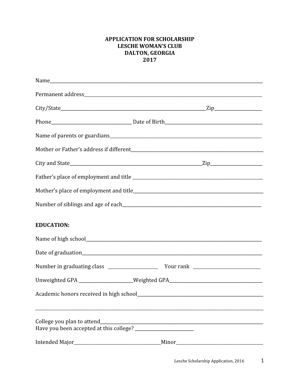 Application for Scholarship