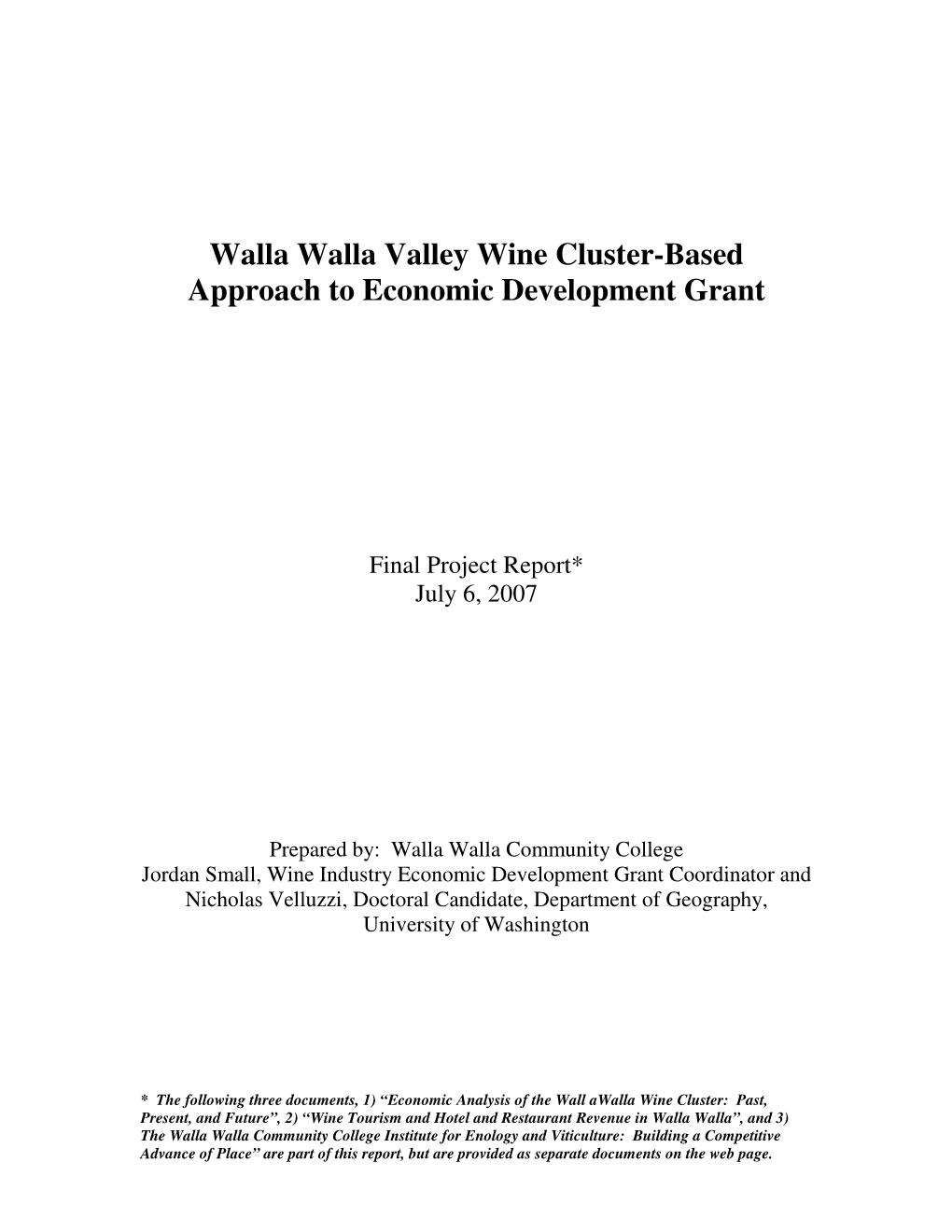 Walla Walla Valley Wine Cluster-Based Approach to Economic Development Grant