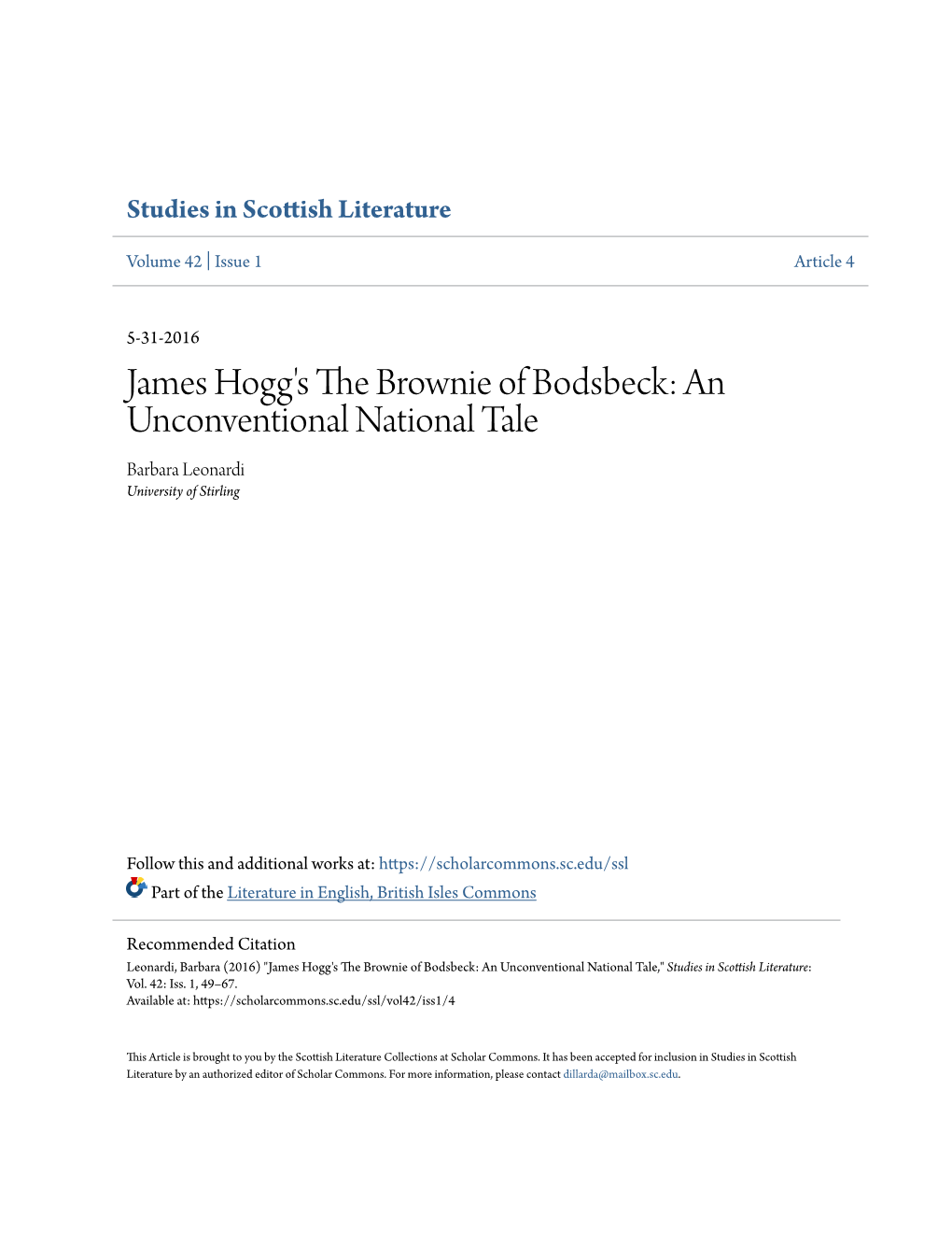 James Hogg's the Brownie of Bodsbeck