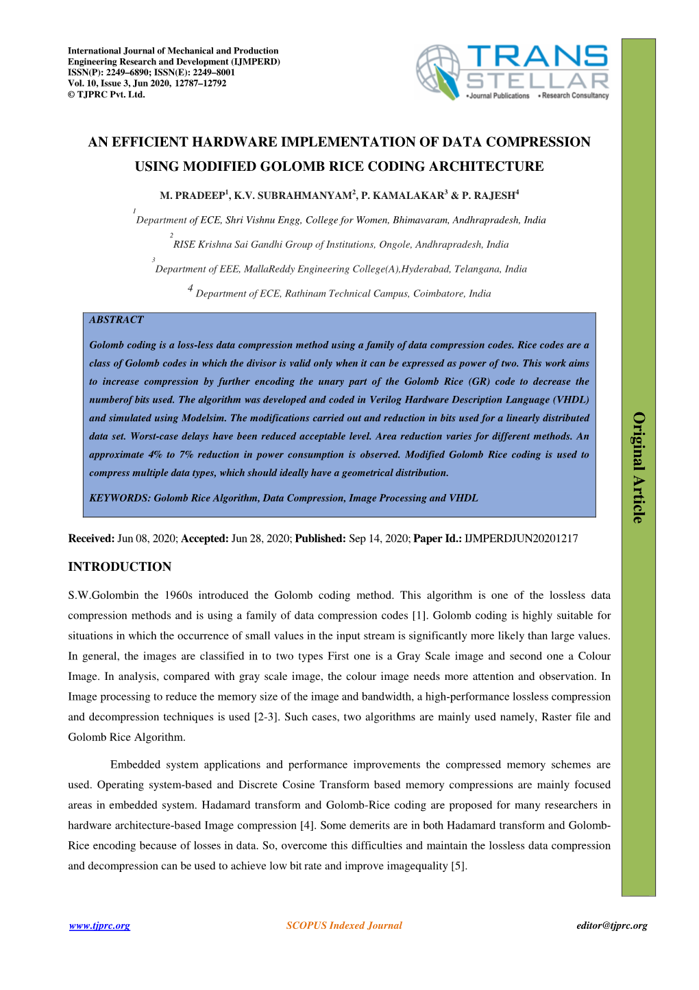 An Efficient Hardware Implementation of Data Compression Using Modified Golomb Rice Coding Architecture