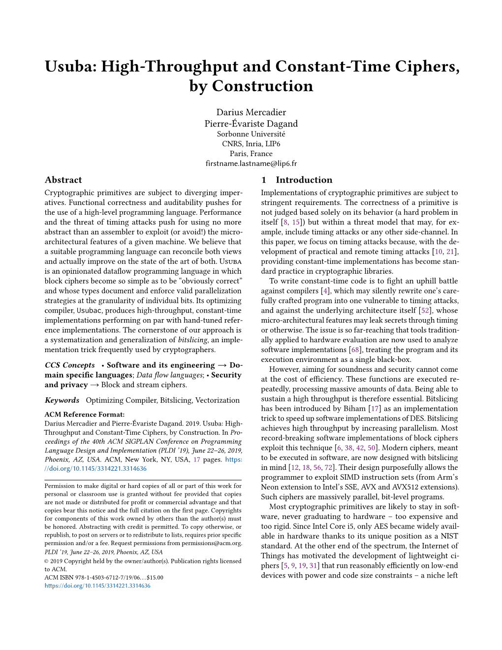 Usuba: High-Throughput and Constant-Time Ciphers, by Construction