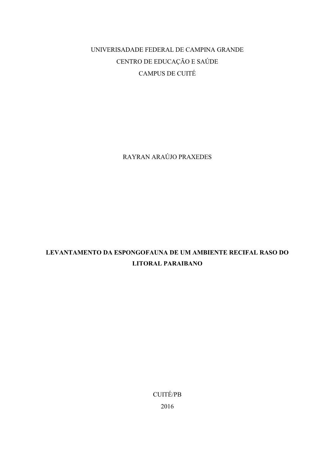 Univerisadade Federal De Campina Grande Centro De Educação E Saúde Campus De Cuité