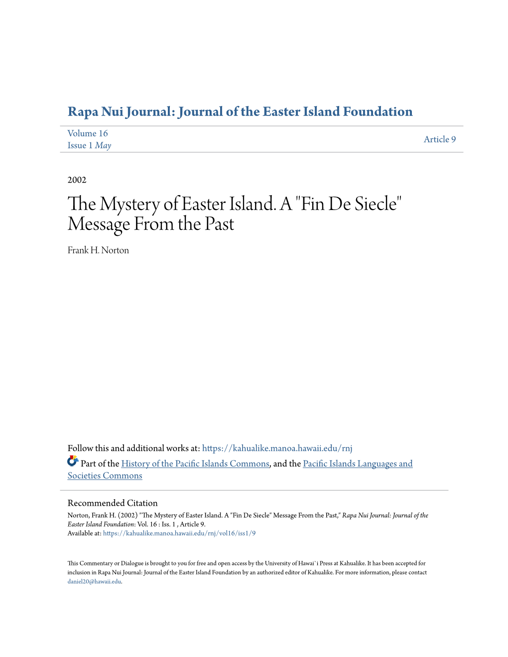 The Mystery of Easter Island. A