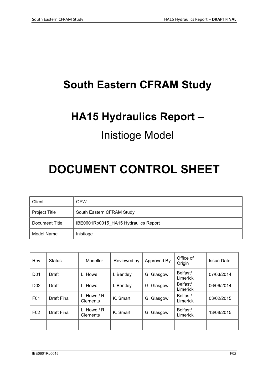 South Eastern CFRAM Study HA15 Hydraulics Report – DRAFT FINAL