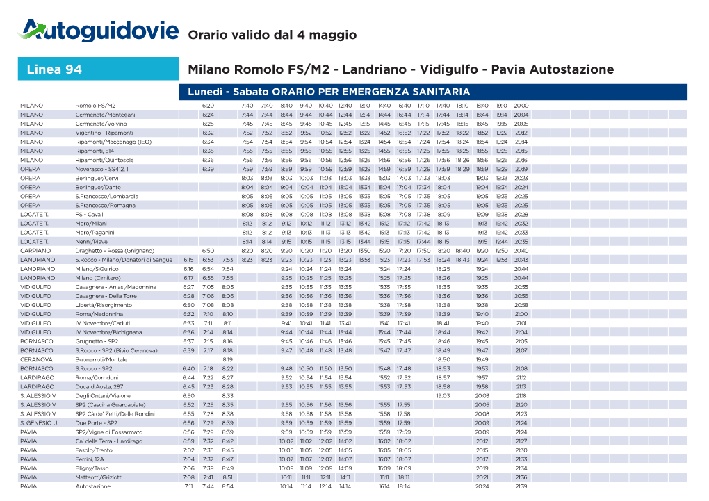 Vidigulfo - Pavia Autostazione