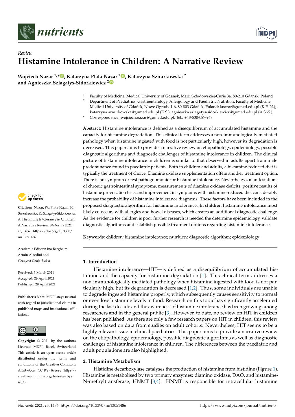 Histamine Intolerance in Children: a Narrative Review